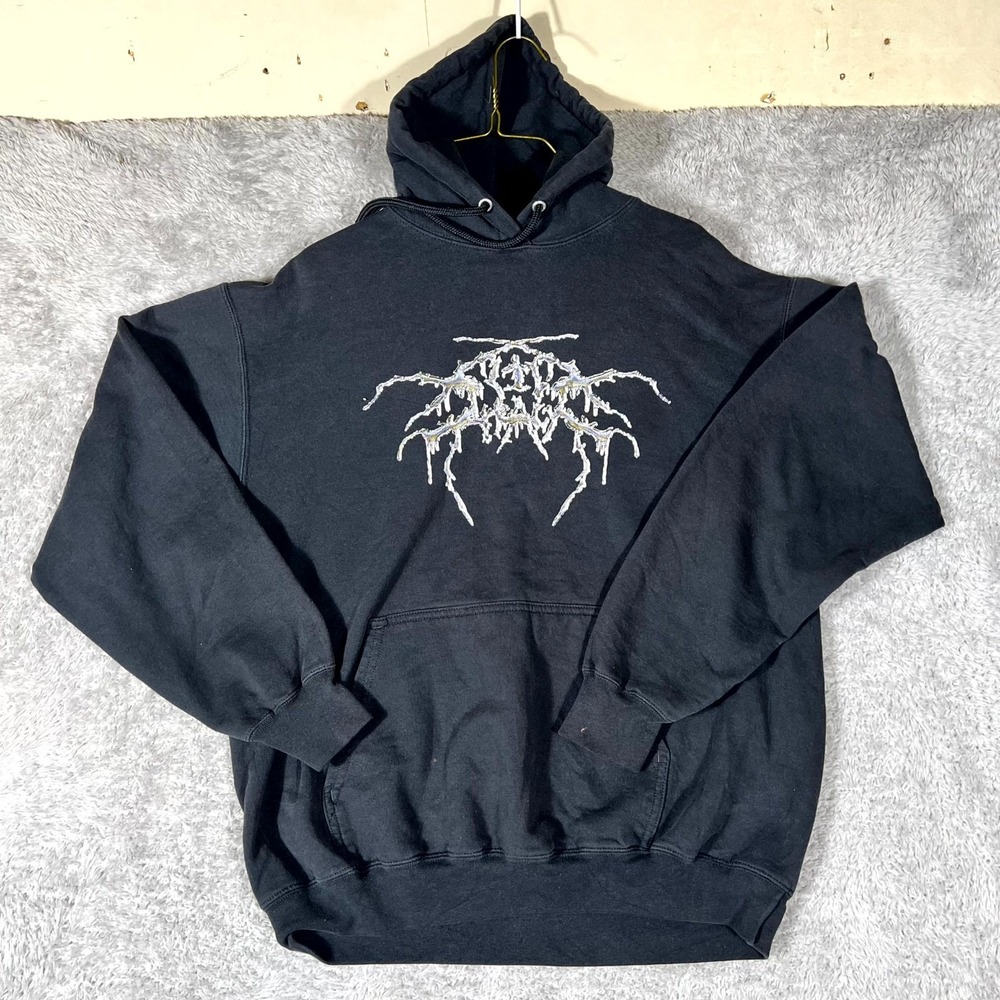 Port & Company Hoodie Mens Large Black Essential Fleece Graphic Ribbed Hem